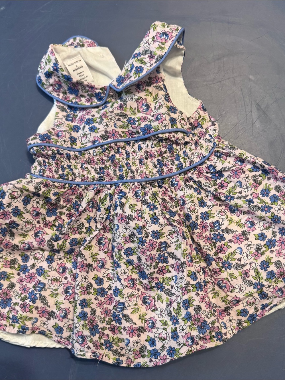Nordstrom Pink Floral Cotton Dress with Blue Trim